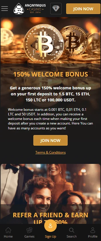 Anonymous Casino mobile promotions interface with offers and tournament rewards
